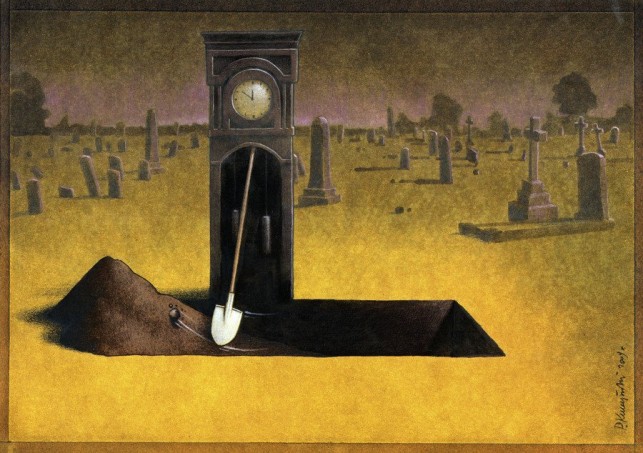 Haïku d'automne - Page 36 Surrealism-painting-grandfather-clock-grave-digger-irony-humor-art-643x453